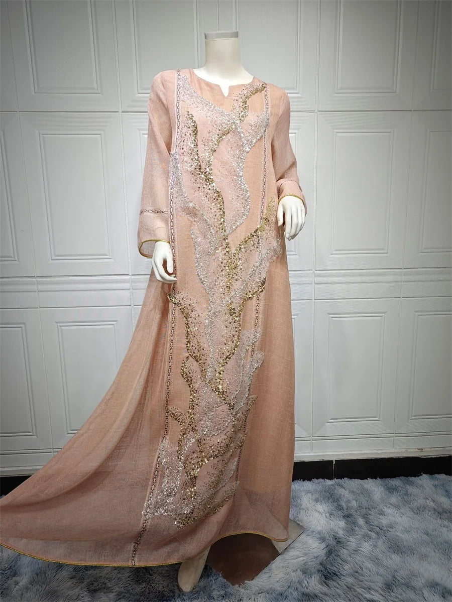 LX08 Eid abaya/ramadan abaya/ Eid dresses Dubai Luxury Evening Dress with Sequins Embroidery