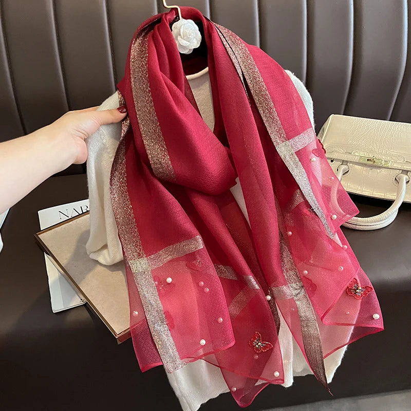 Luxury Silk Shawl Scarf- Butterfly Pearl Silk Scarf/Hijab Collection