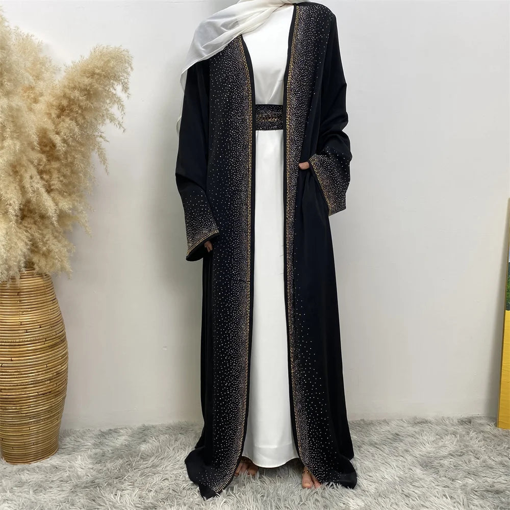 EG23 Eid abaya/ramadan abaya/ Eid dresses Stardust Elegance 3-Piece Abaya Set with Diamond Fade Sleeves