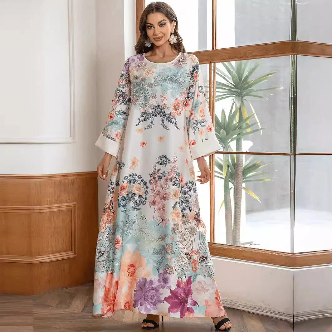 Majestic Paisley Print Abaya – Elegant Modest Dress for Eid & Ramadan (K6)