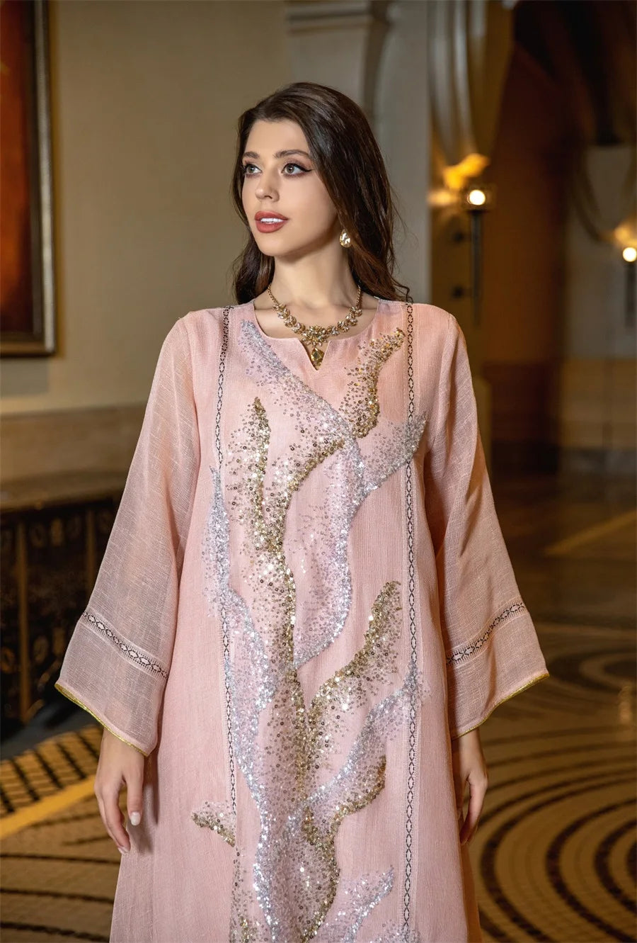 LX08 Eid abaya/ramadan abaya/ Eid dresses Dubai Luxury Evening Dress with Sequins Embroidery