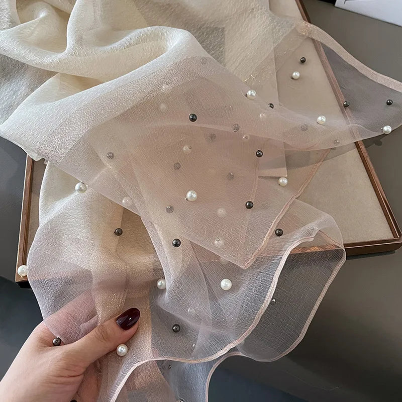 Luxury Elegant Pearl Trim Scarf Collection