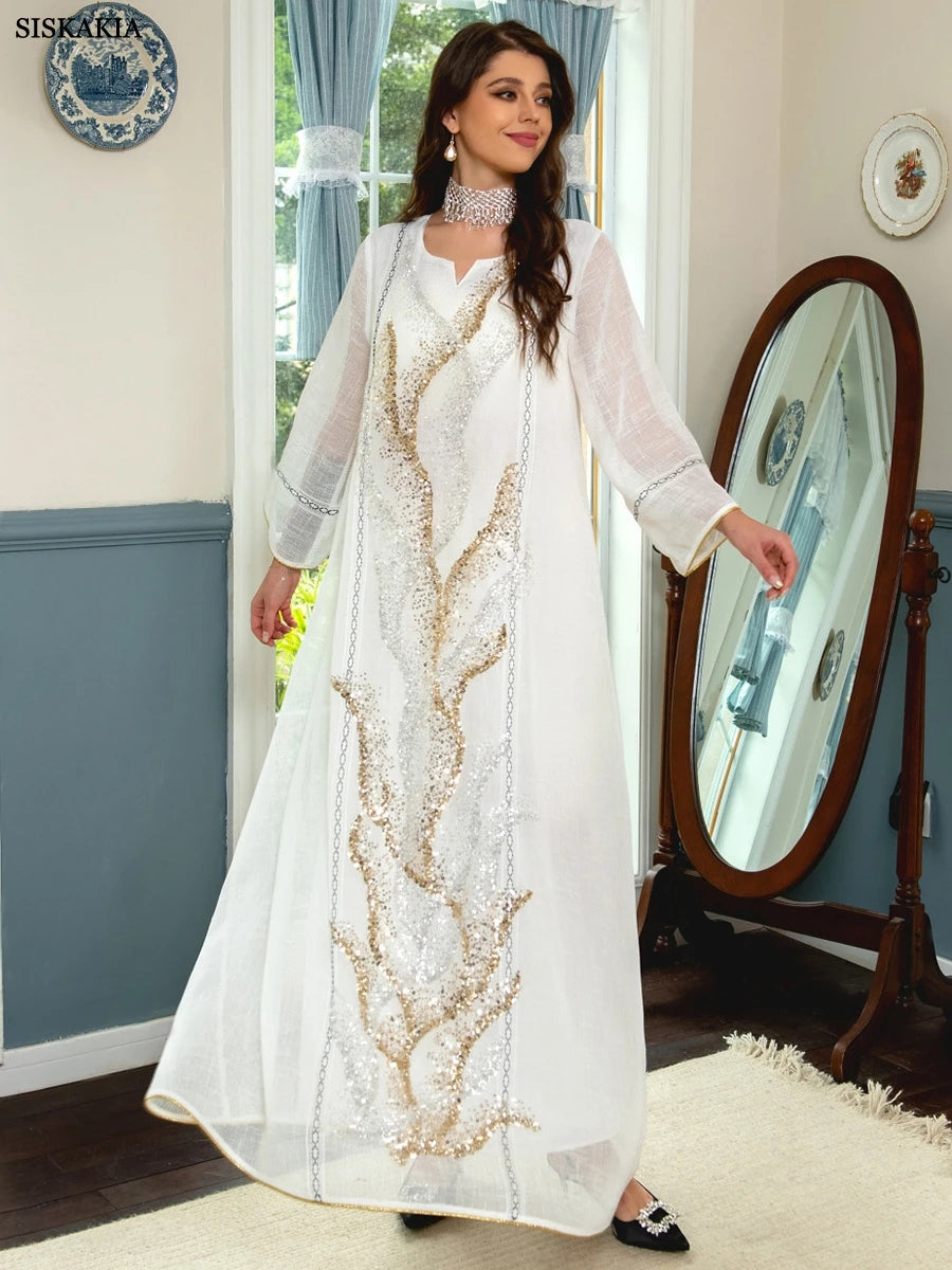 Dubai Sequin Embroidered Abaya – Eid & Ramadan Modest Long Dress (LX06)
