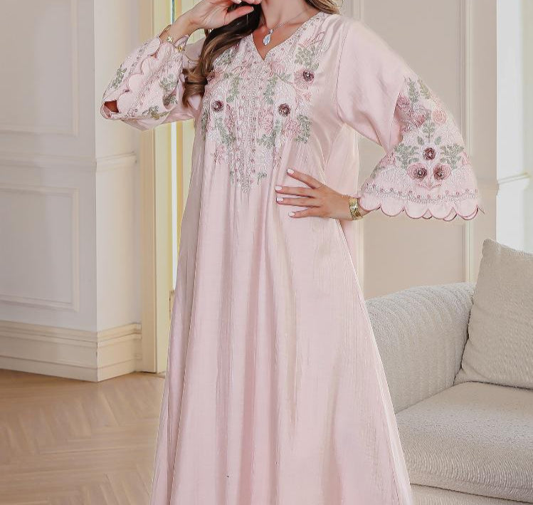 Sakura Glow  Embroidered Abaya– Eid & Ramadan Modest Long Dress (LX04)