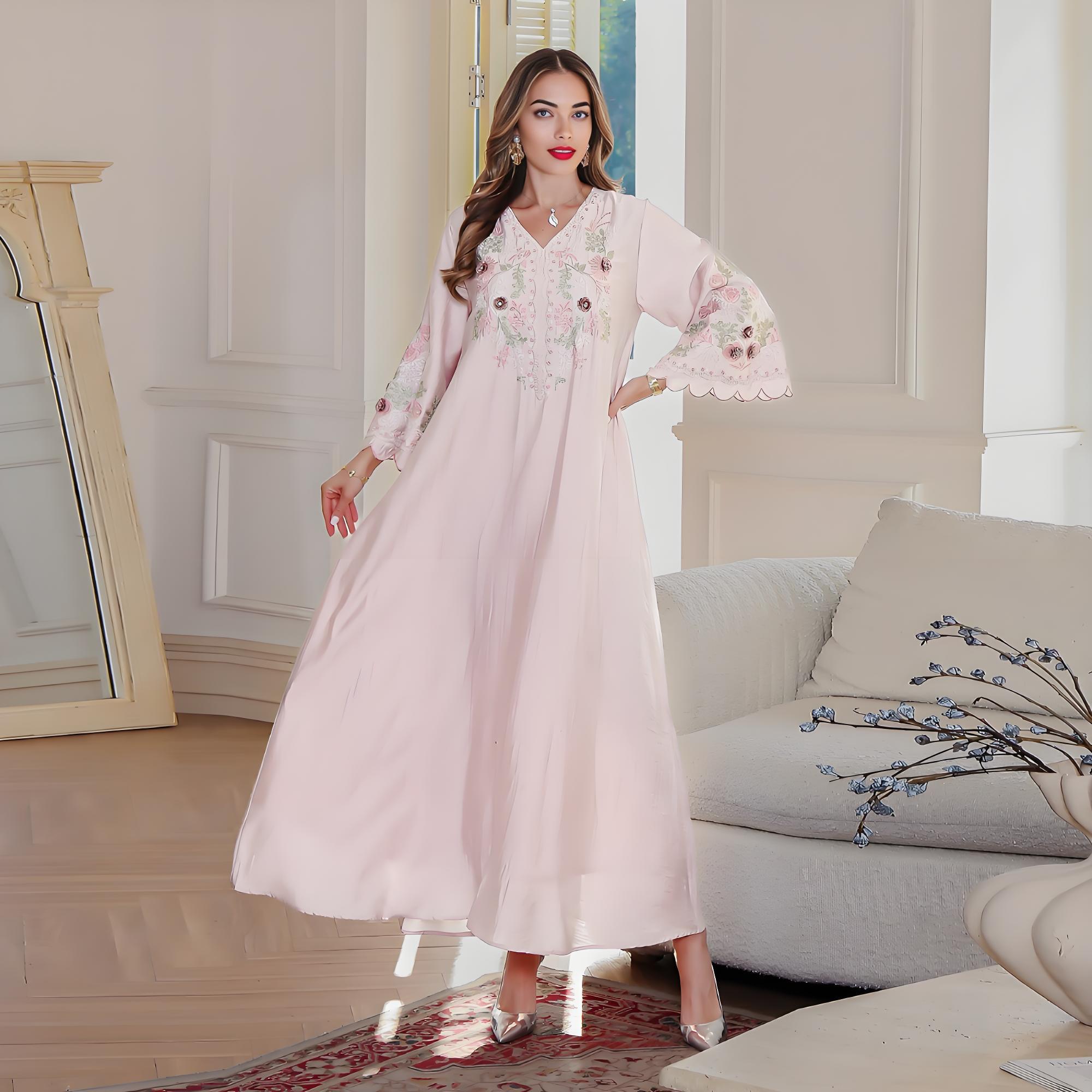 Sakura Glow  Embroidered Abaya– Eid & Ramadan Modest Long Dress (LX04)