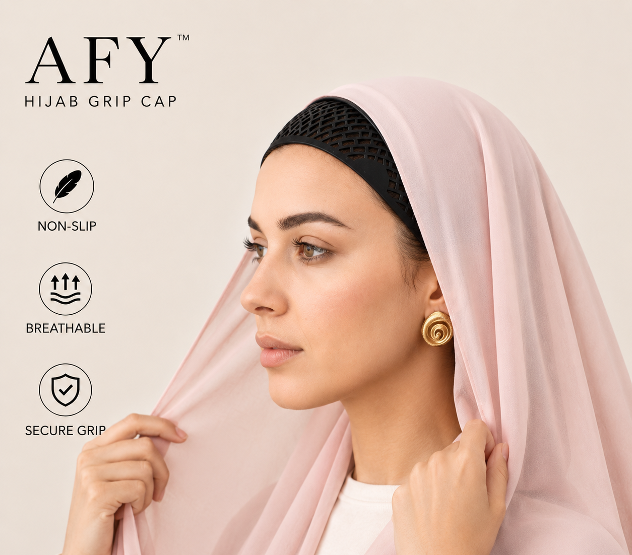 AFY GripCap™ — Anti-Slip Hijab Grip Cap | No Pins Needed | Lightweight & Breathable