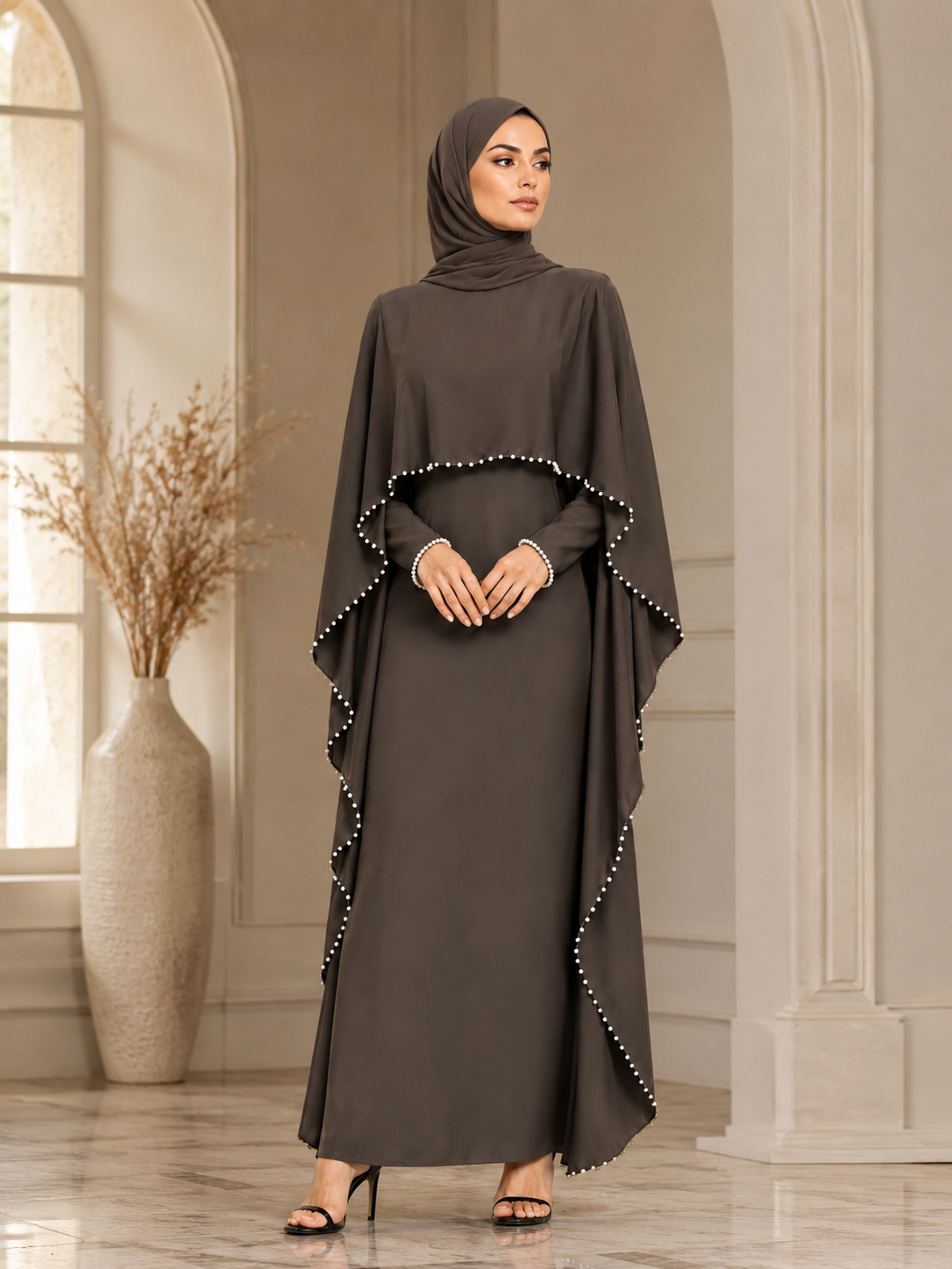 Mira Pearl Cape Abaya Set -Eid & Ramadan Modest Long Dress