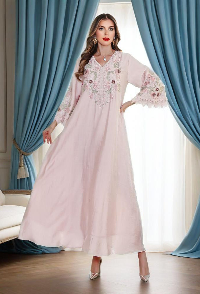 Sakura Glow  Embroidered Abaya– Eid & Ramadan Modest Long Dress (LX04)