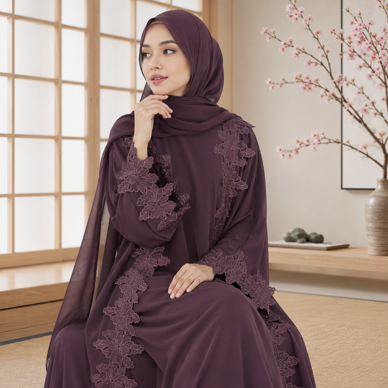 Rosalie Lace Open Abaya Set | Inner Dress