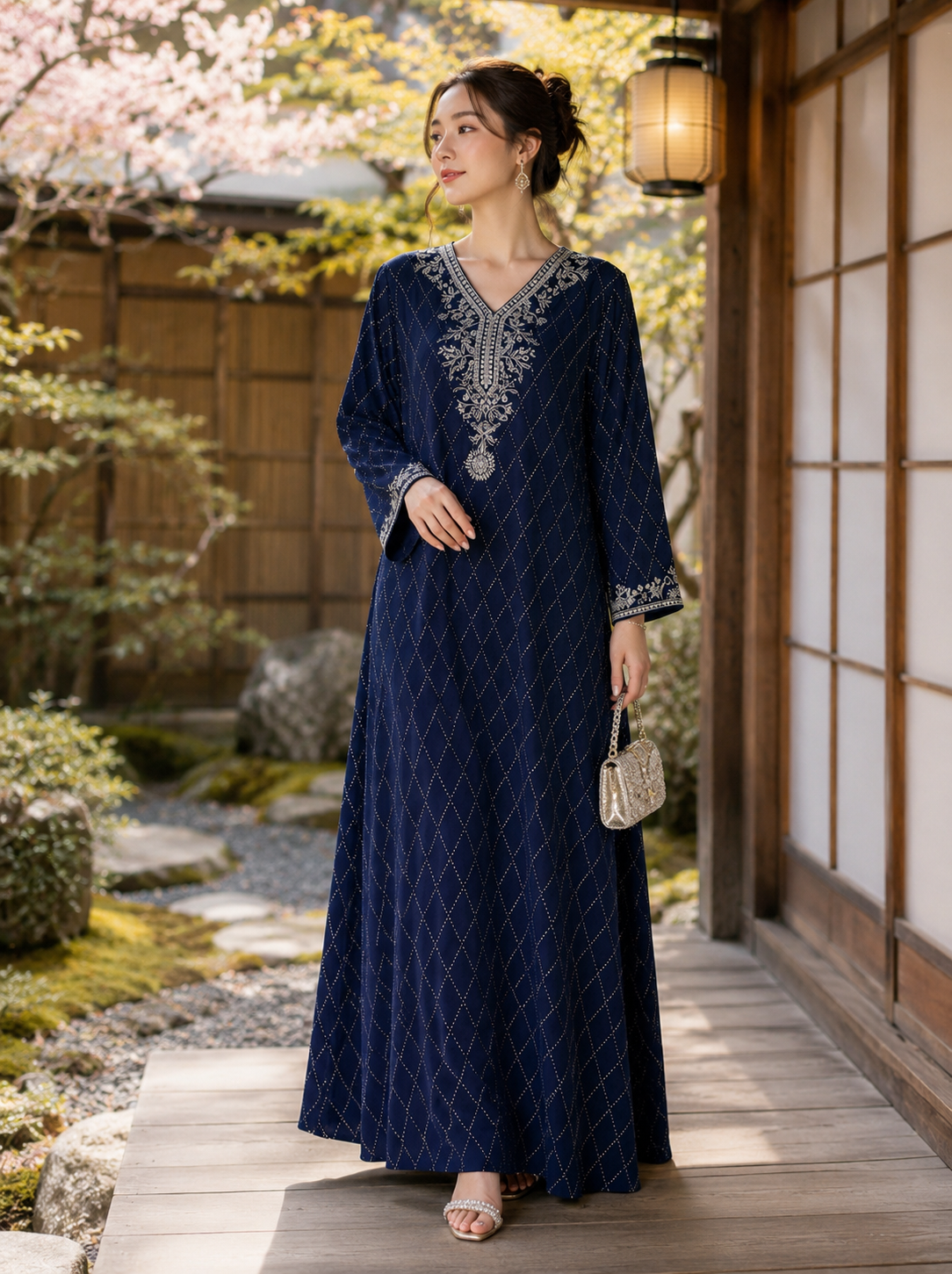 Celeste Beaded Abaya | Embellished V-Neck