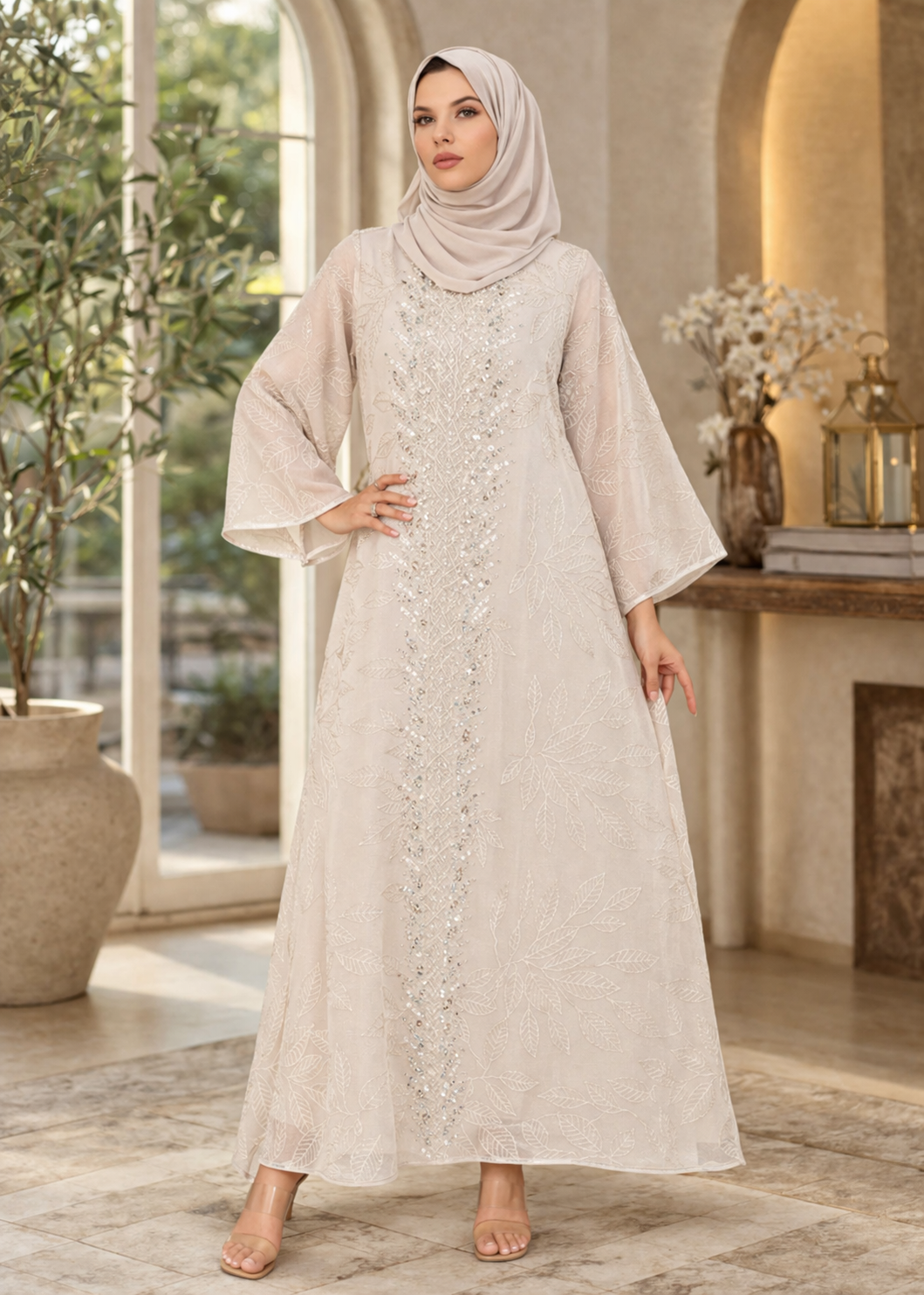 Sky Laurel Embroidered Abaya– Eid & Ramadan Modest Long Dress (LXS8)