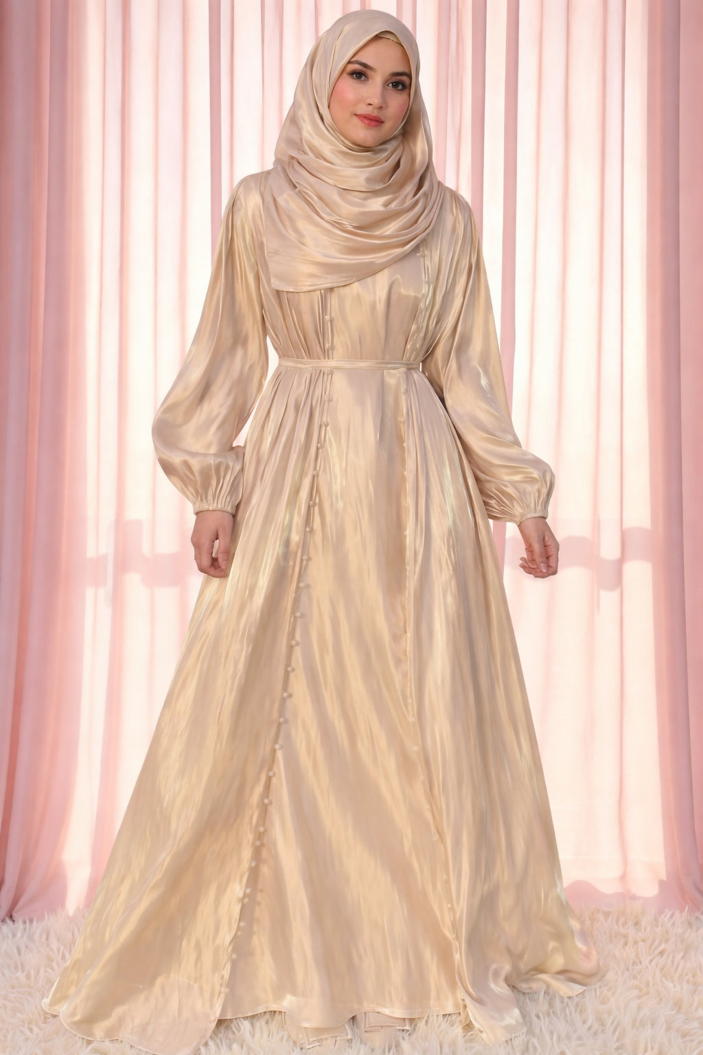 Elegant Lantern Sleeve 5-Piece Abaya for Muslim Women | Beaded Evening Abaya USA