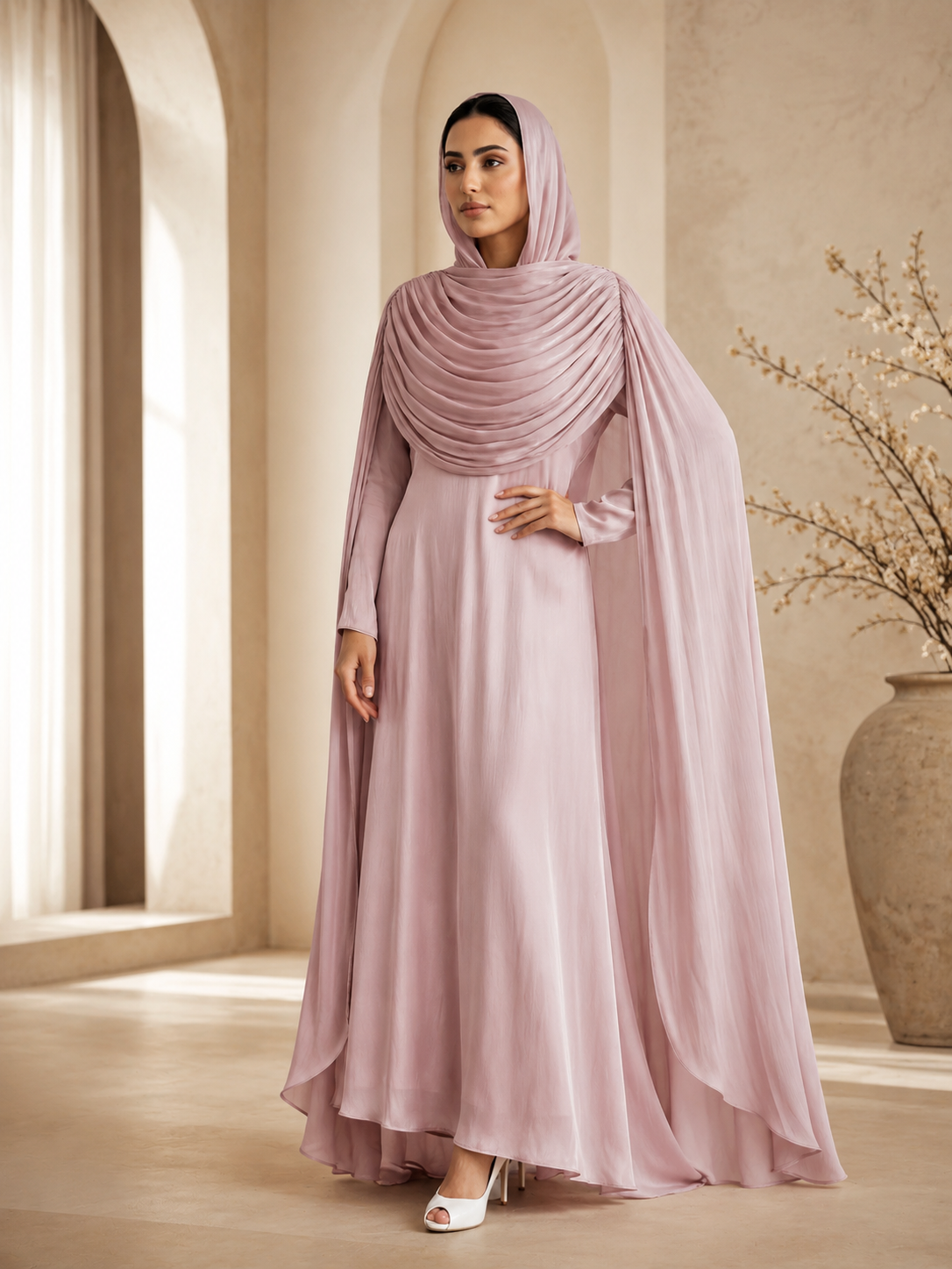 Aurelia Drape Satin Gown 2-Piece Abaya for Muslim Women /Eid outfit