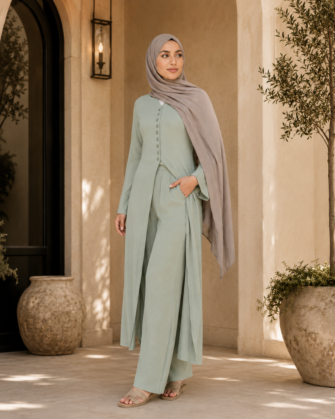 Veyra Button-Detail Modest Co-ord Set - Daily and Ramadan Modest outfit