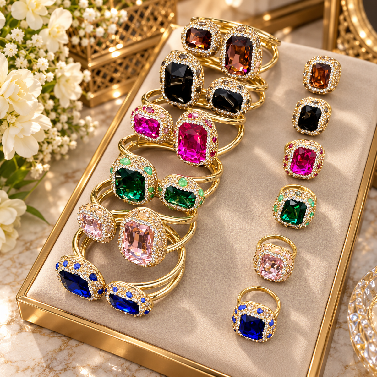 Jewel Crystal Cuff Bangle & Ring Set