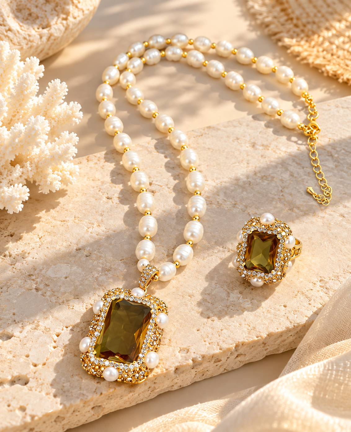 Durrah Pearl & Stone Jewelry Set
