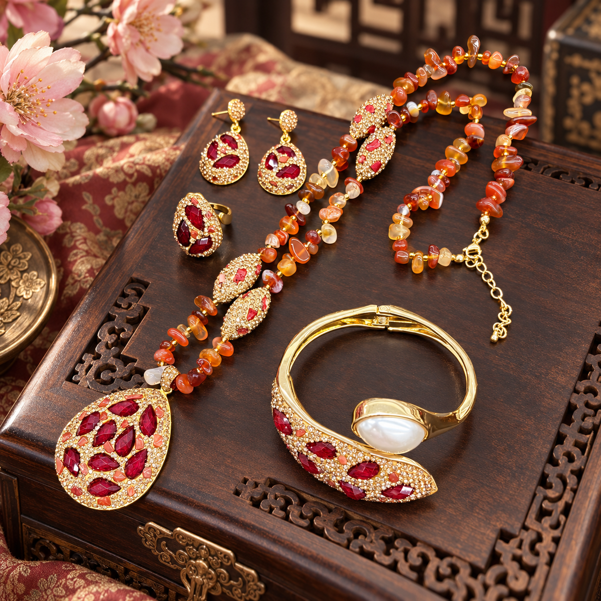 Lulu Teardrop Stone & Pearl Jewelry Set