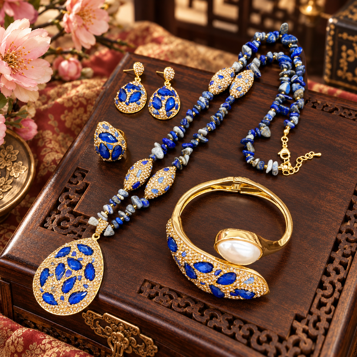 Lulu Teardrop Stone & Pearl Jewelry Set