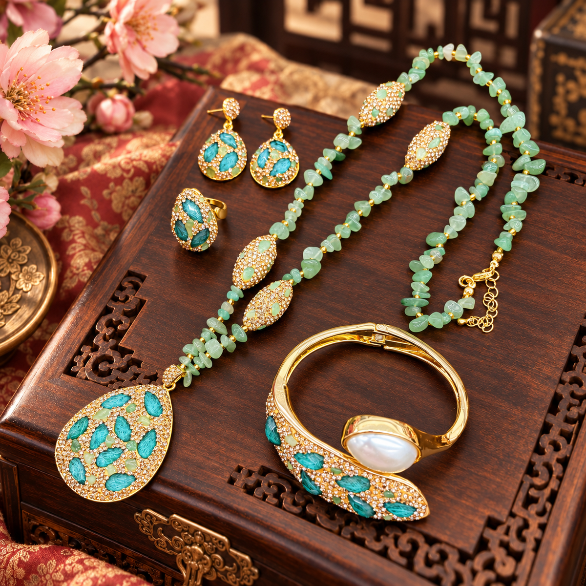 Lulu Teardrop Stone & Pearl Jewelry Set