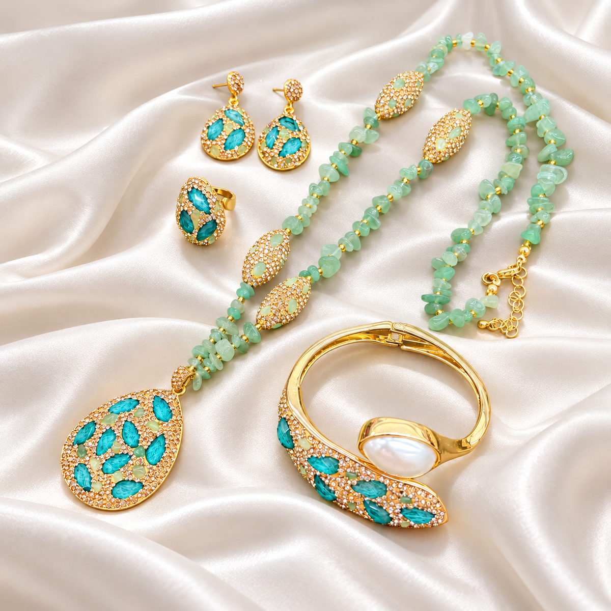 Lulu Teardrop Stone & Pearl Jewelry Set