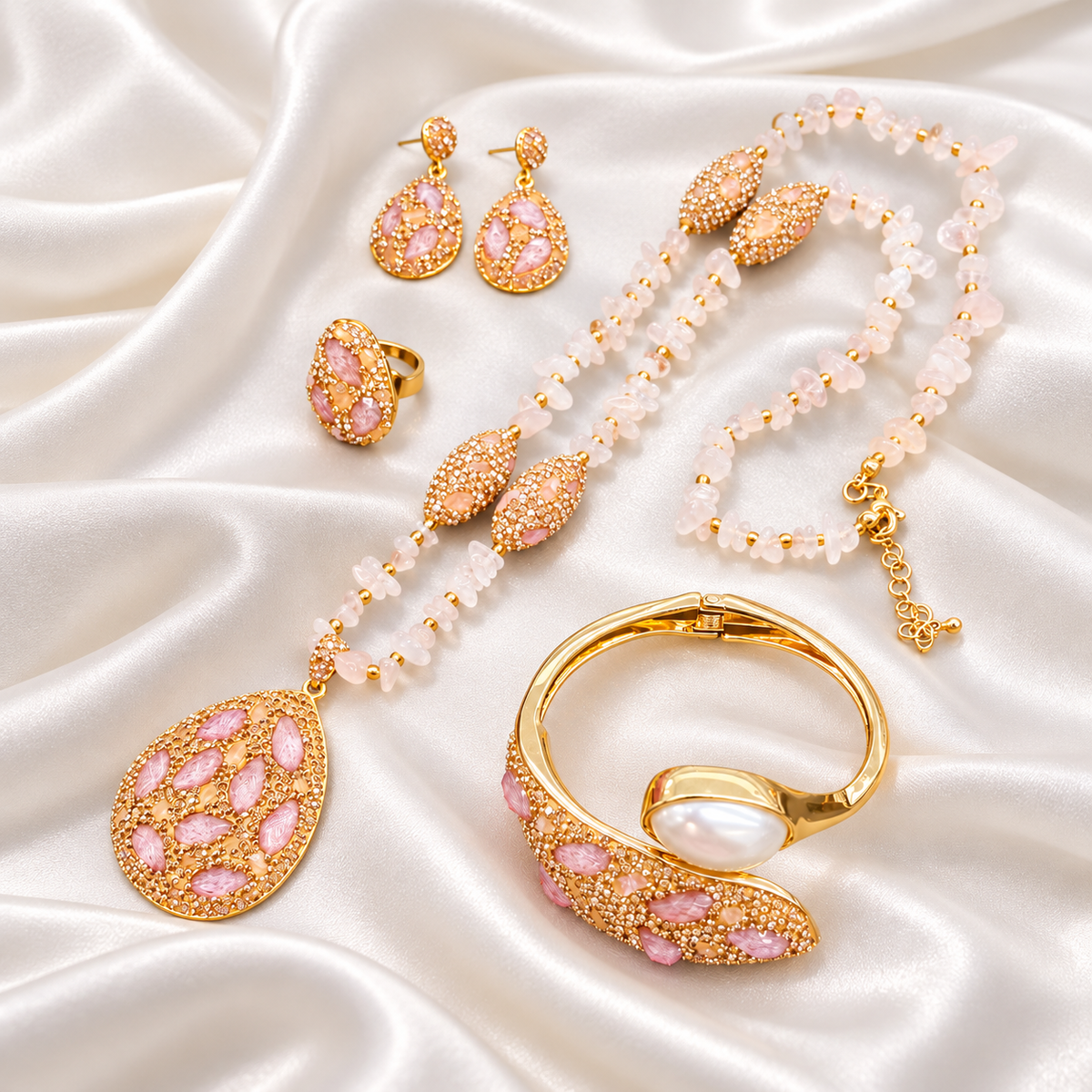 Lulu Teardrop Stone & Pearl Jewelry Set