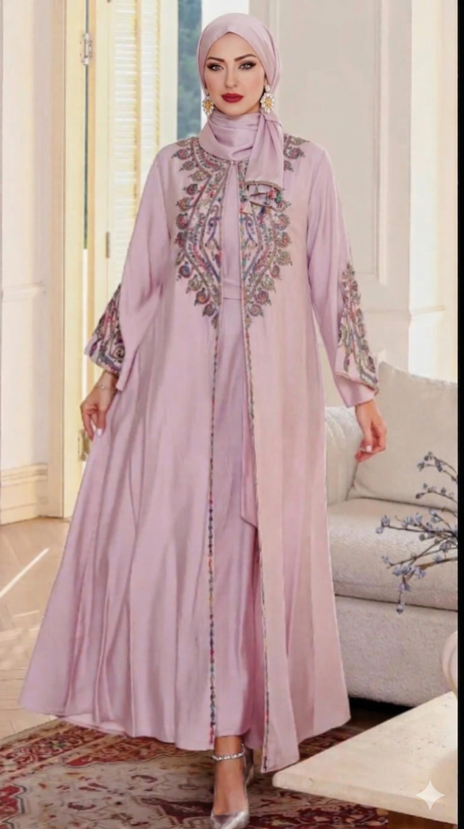 Amira Rose Embroidered Abaya Set - Eid & Ramadan Modest Long Dress (LX31)