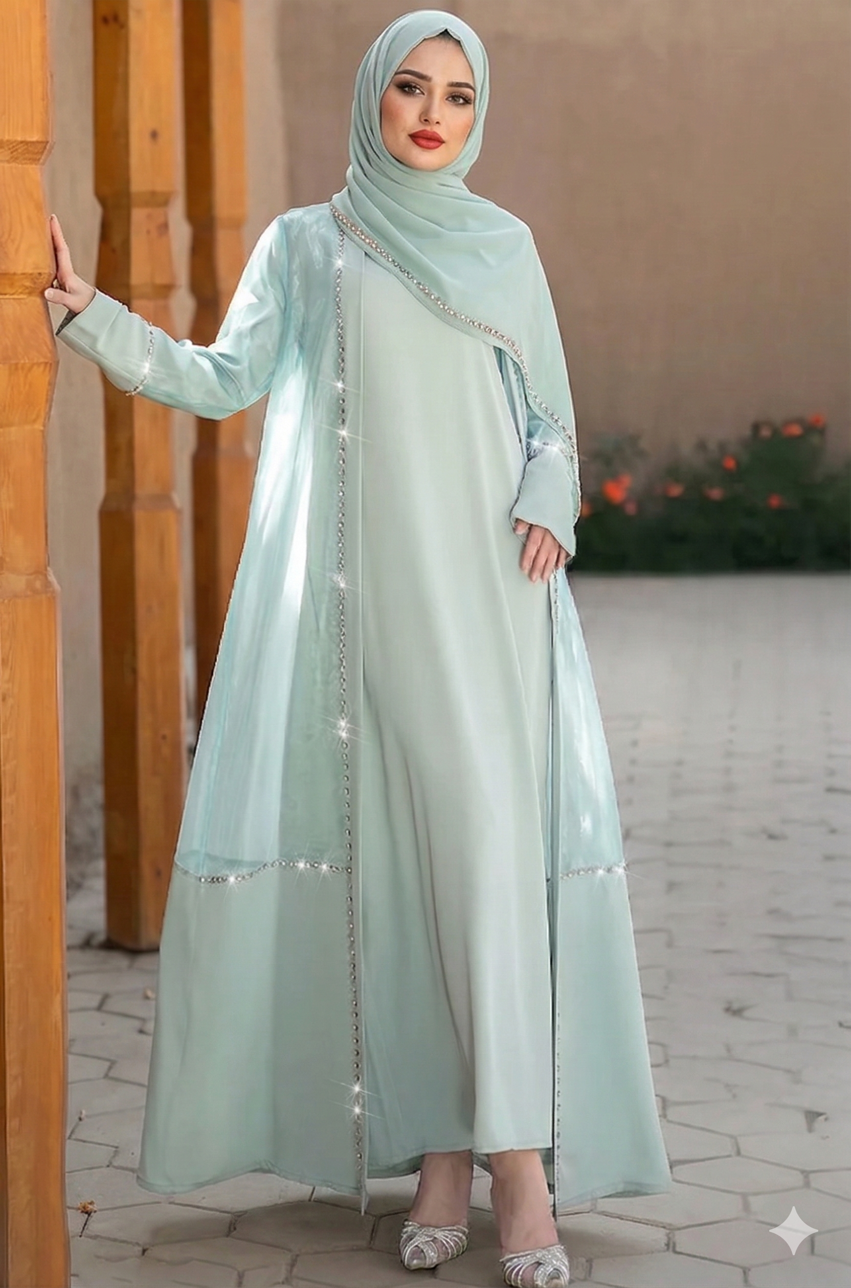 Layali Pearl Satin Abaya Set – Eid & Ramadan Modest Long Dress (LXG8)