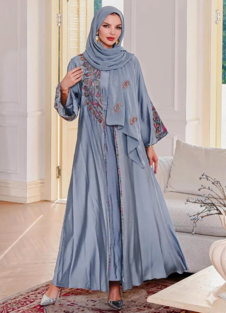 Amira Rose Embroidered Abaya Set - Eid & Ramadan Modest Long Dress (LX31)