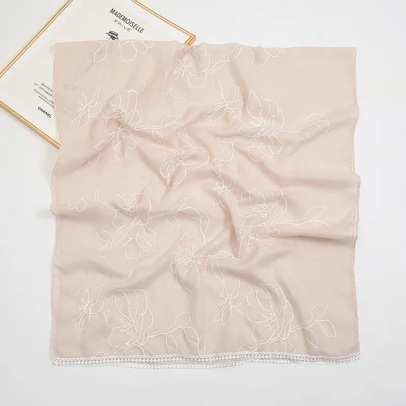 HB17 Plain Embroider Lace Floral Viscose Shawl