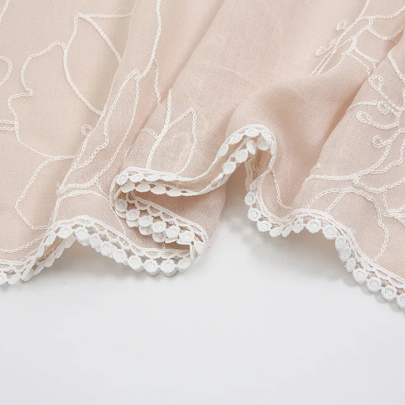 HB17 Plain Embroider Lace Floral Viscose Shawl