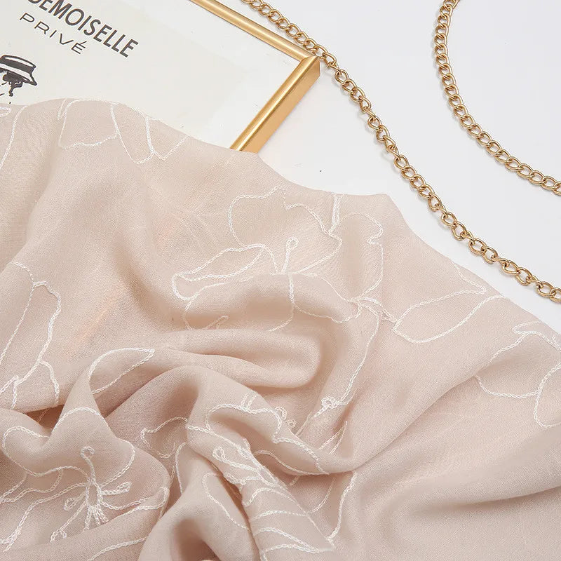 HB17 Plain Embroider Lace Floral Viscose Shawl