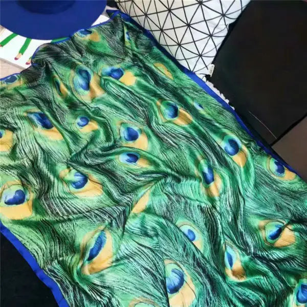 HB11 Peacock Feather Silk Shawl/Scarf