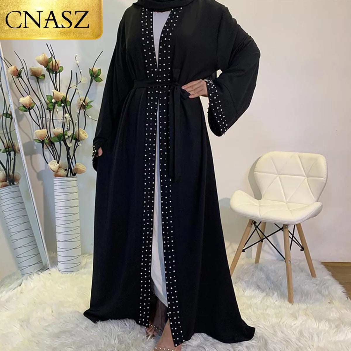 EG11 Eid abaya/ramadan abaya/ Eid dresses Pearl-Embellished Luxe Abaya