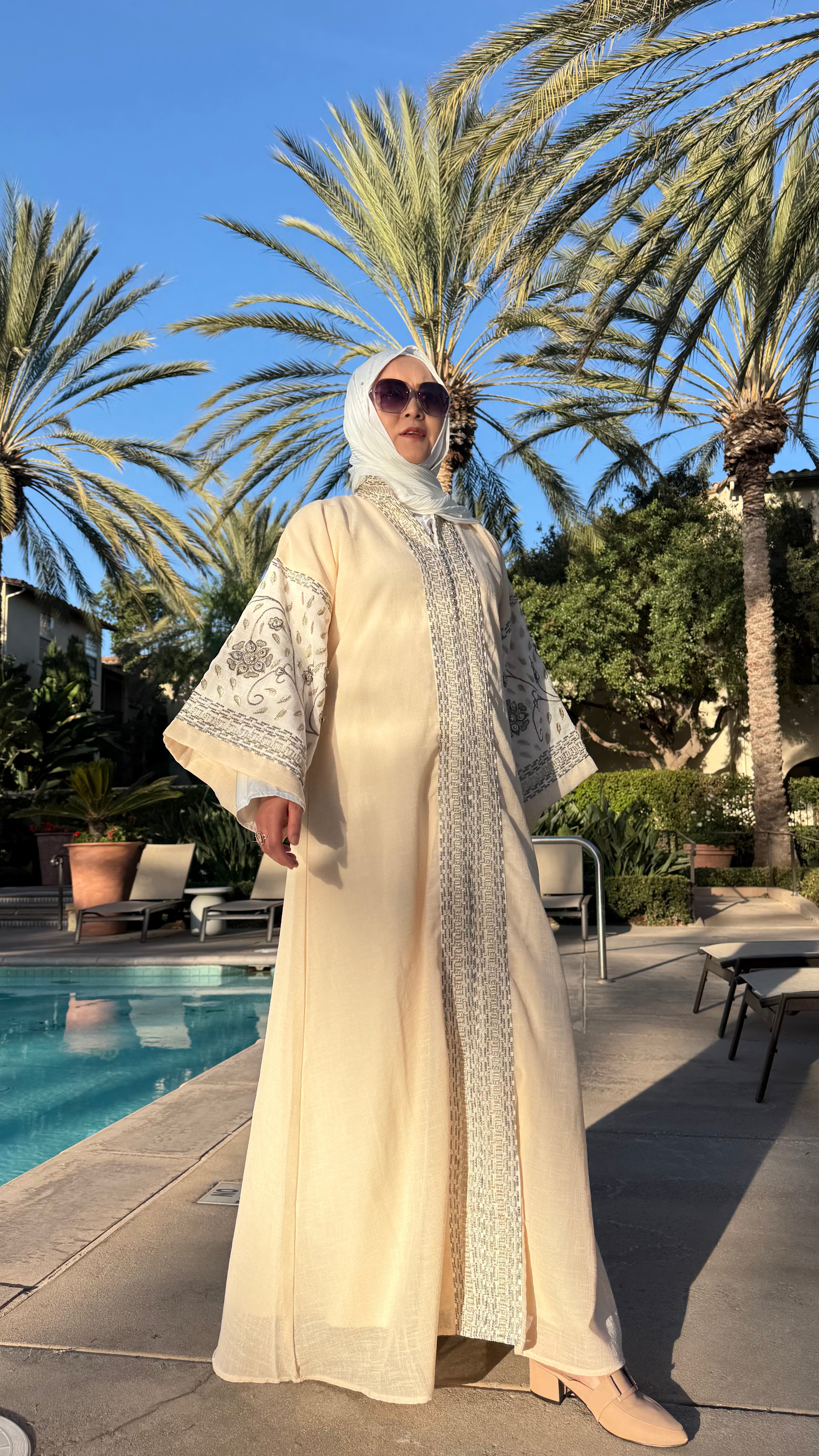 LX07 Eid abaya/ramadan abaya/ Eid dresses Luxury Linen Two-Layer Embroidered Abaya