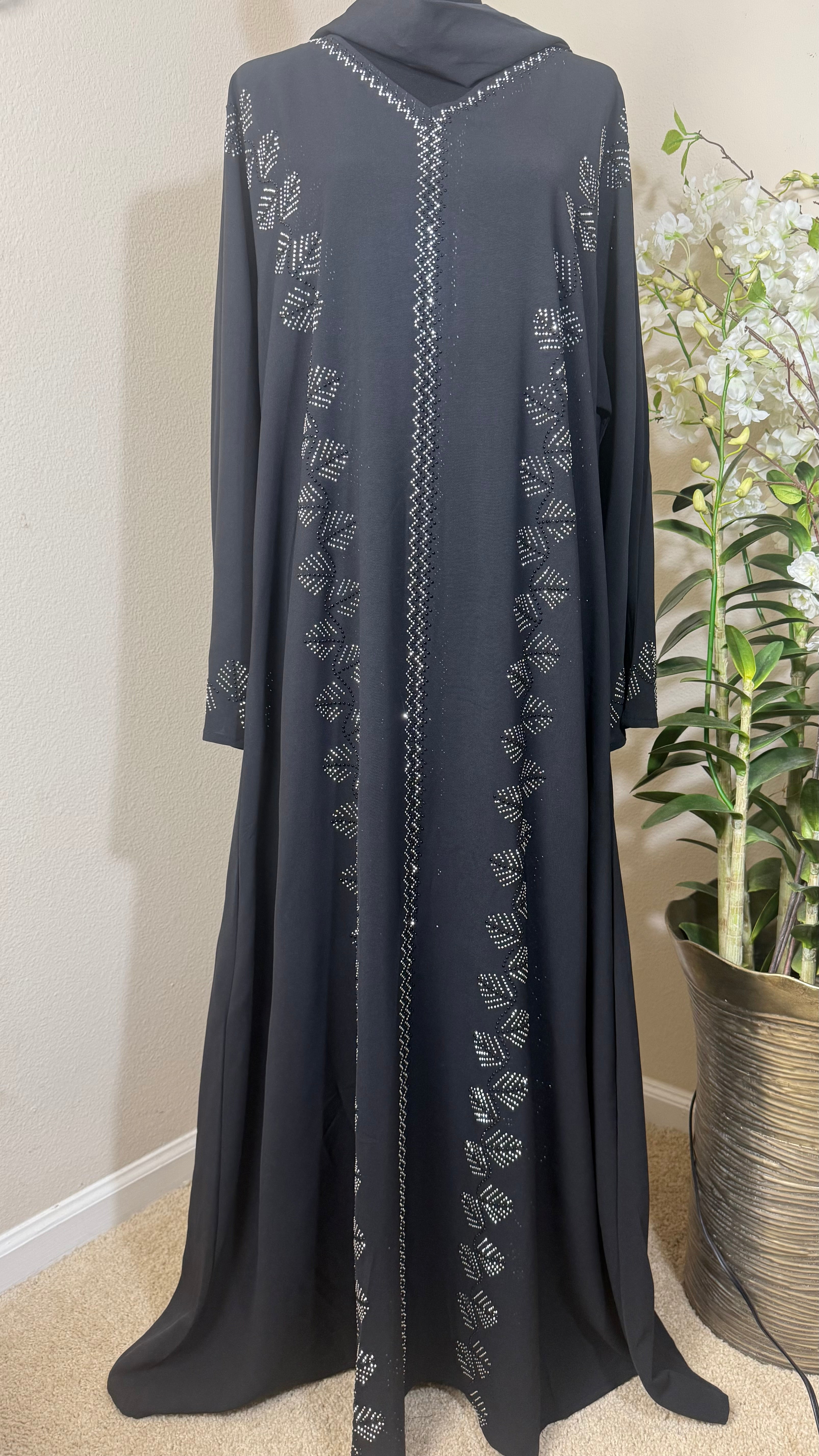 SPK10 Eid abaya/ramadan abaya/ Eid dresses Diamond Serenity Icy Leaves