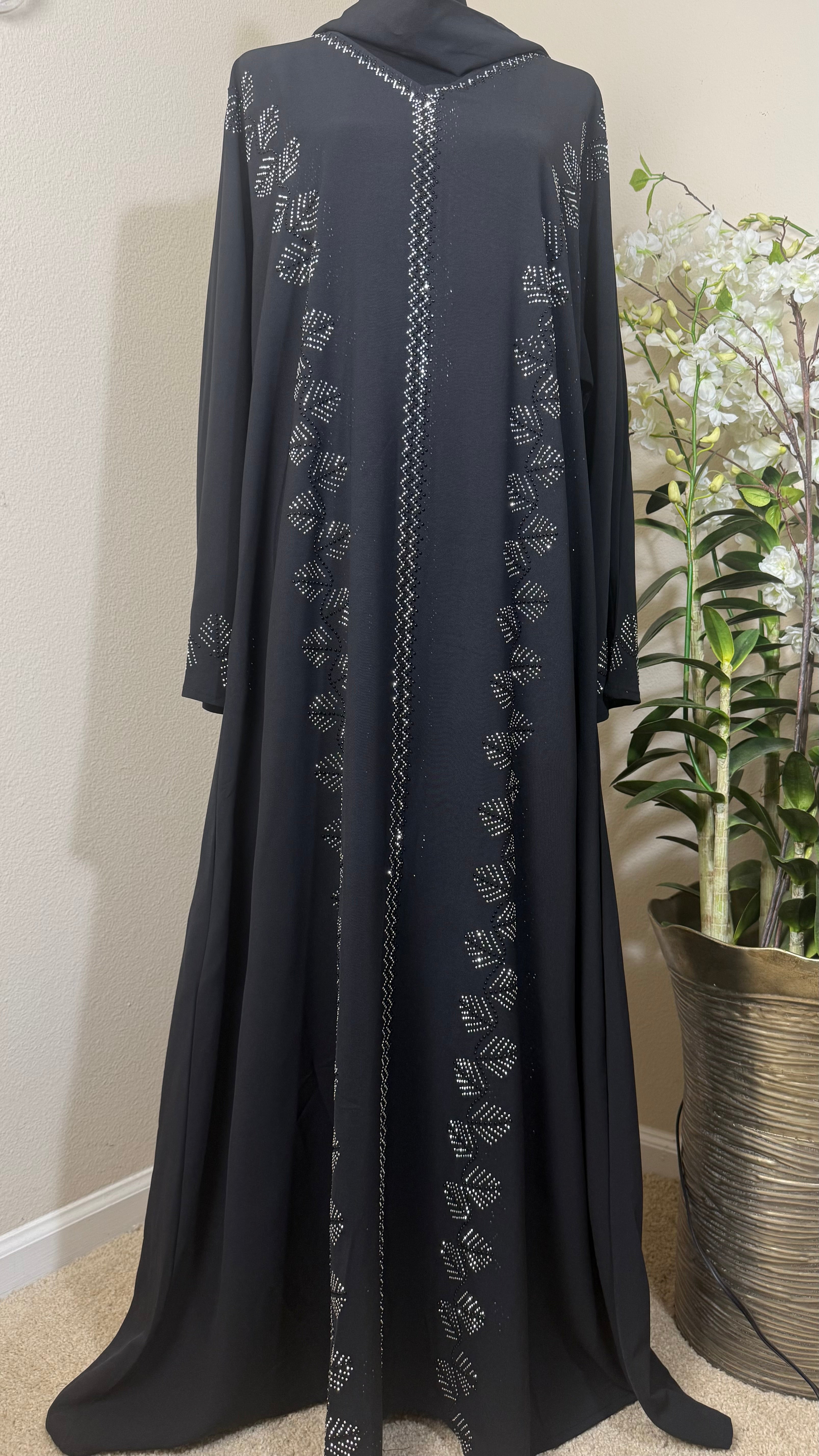 SPK10 Eid abaya/ramadan abaya/ Eid dresses Diamond Serenity Icy Leaves