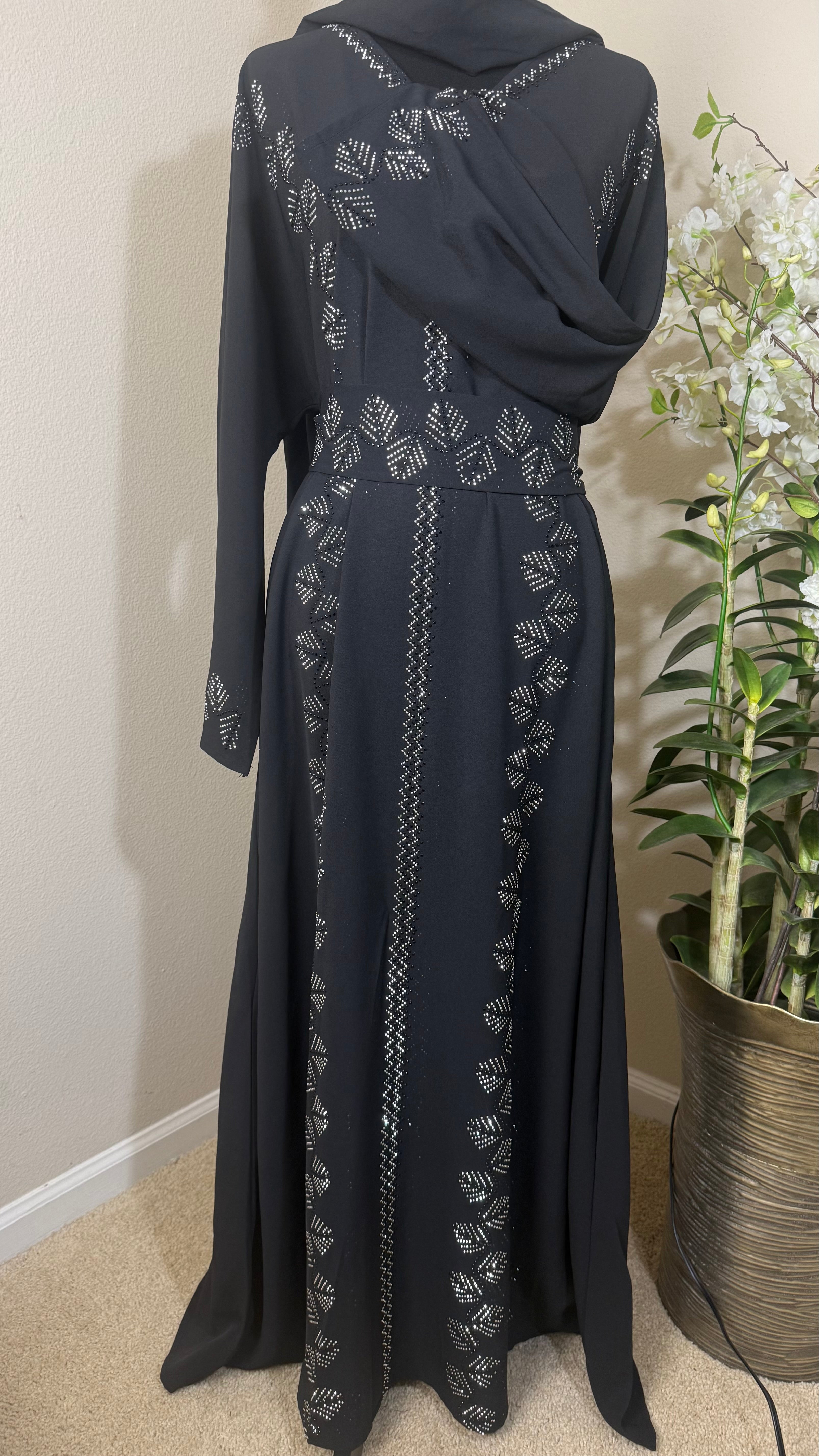 SPK10 Eid abaya/ramadan abaya/ Eid dresses Diamond Serenity Icy Leaves