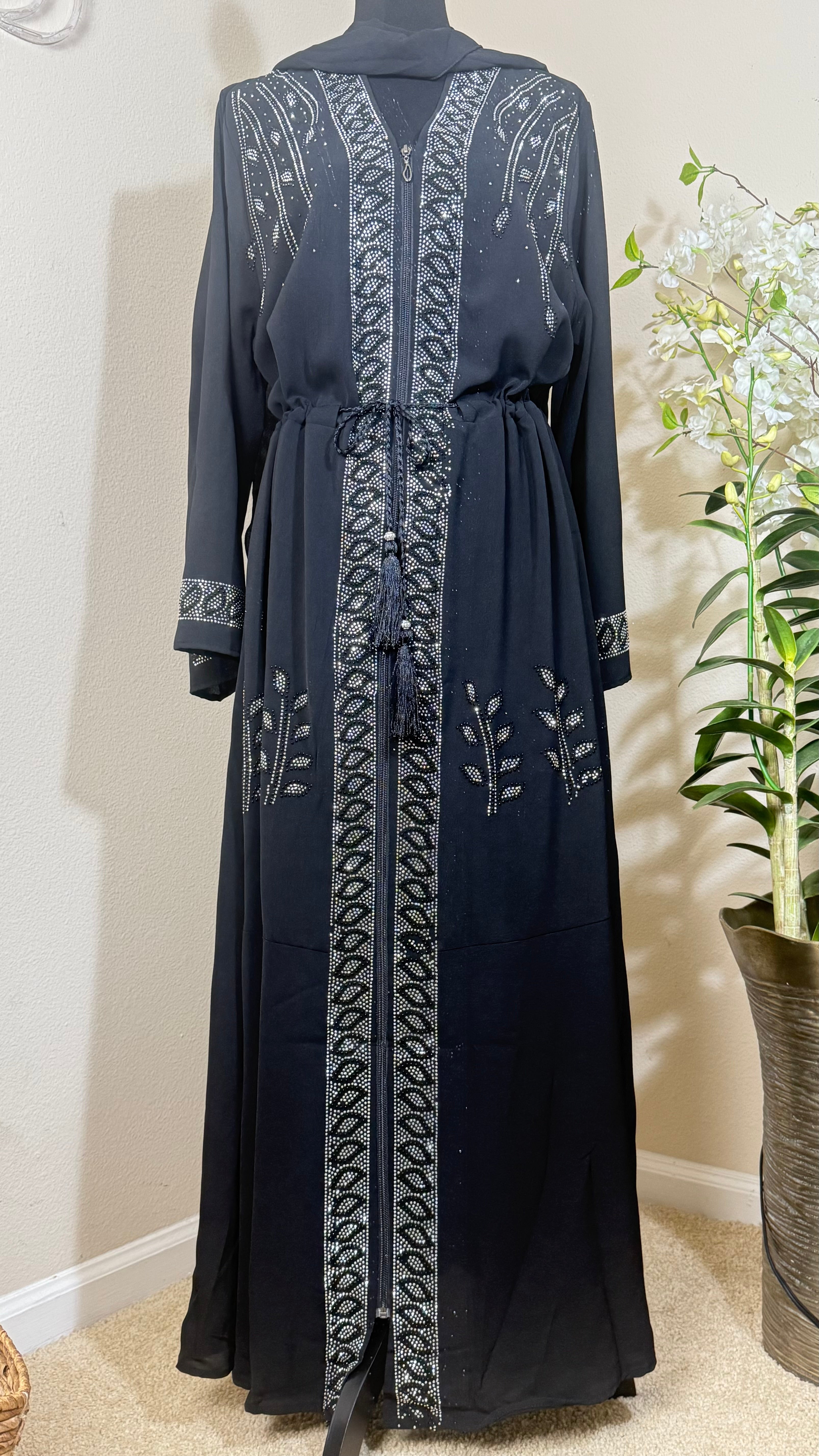 SPK11 Eid abaya/ramadan abaya/ Eid dresses Diamond Serenity Zipper Leaves