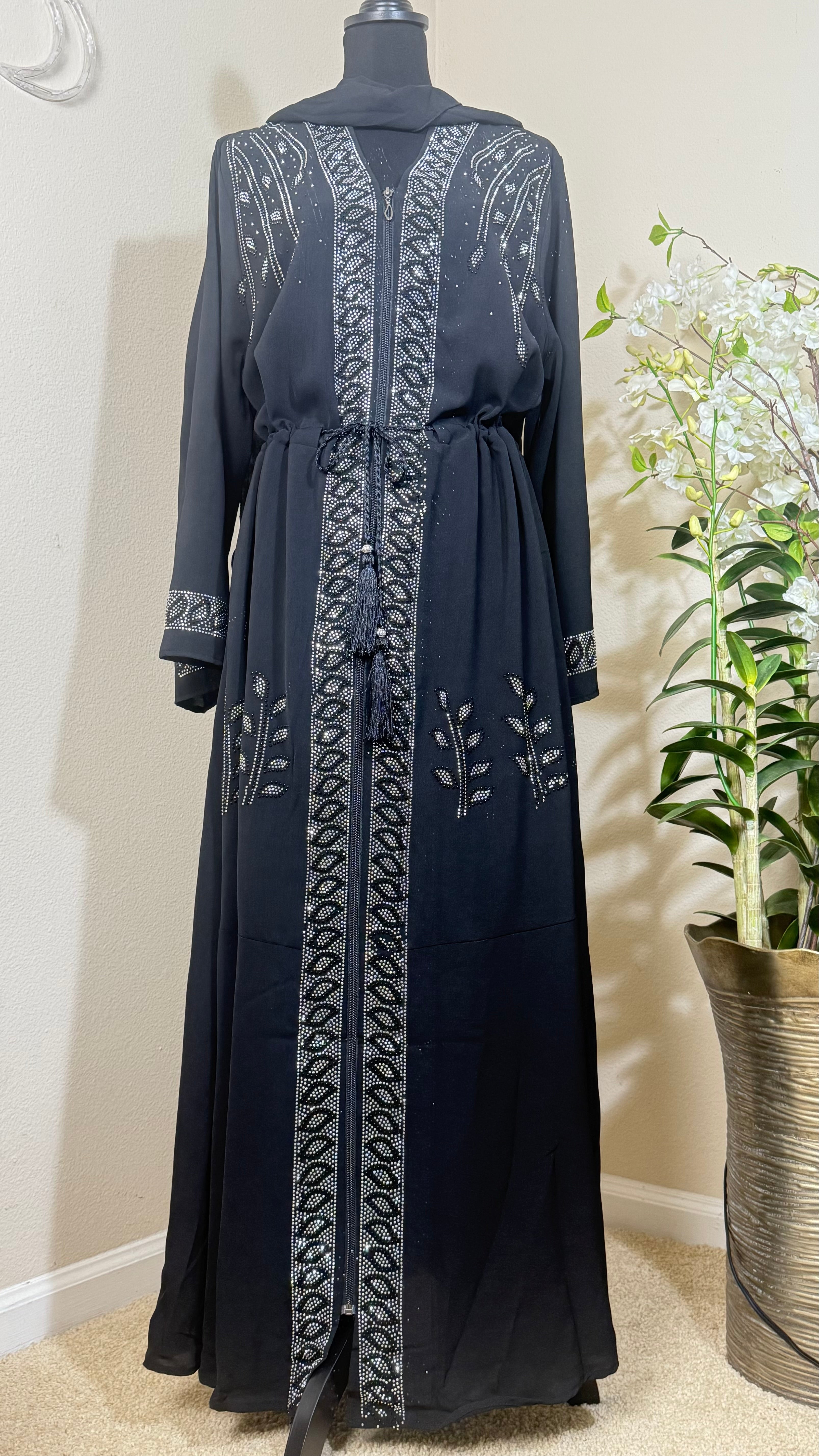 SPK11 Eid abaya/ramadan abaya/ Eid dresses Diamond Serenity Zipper Leaves