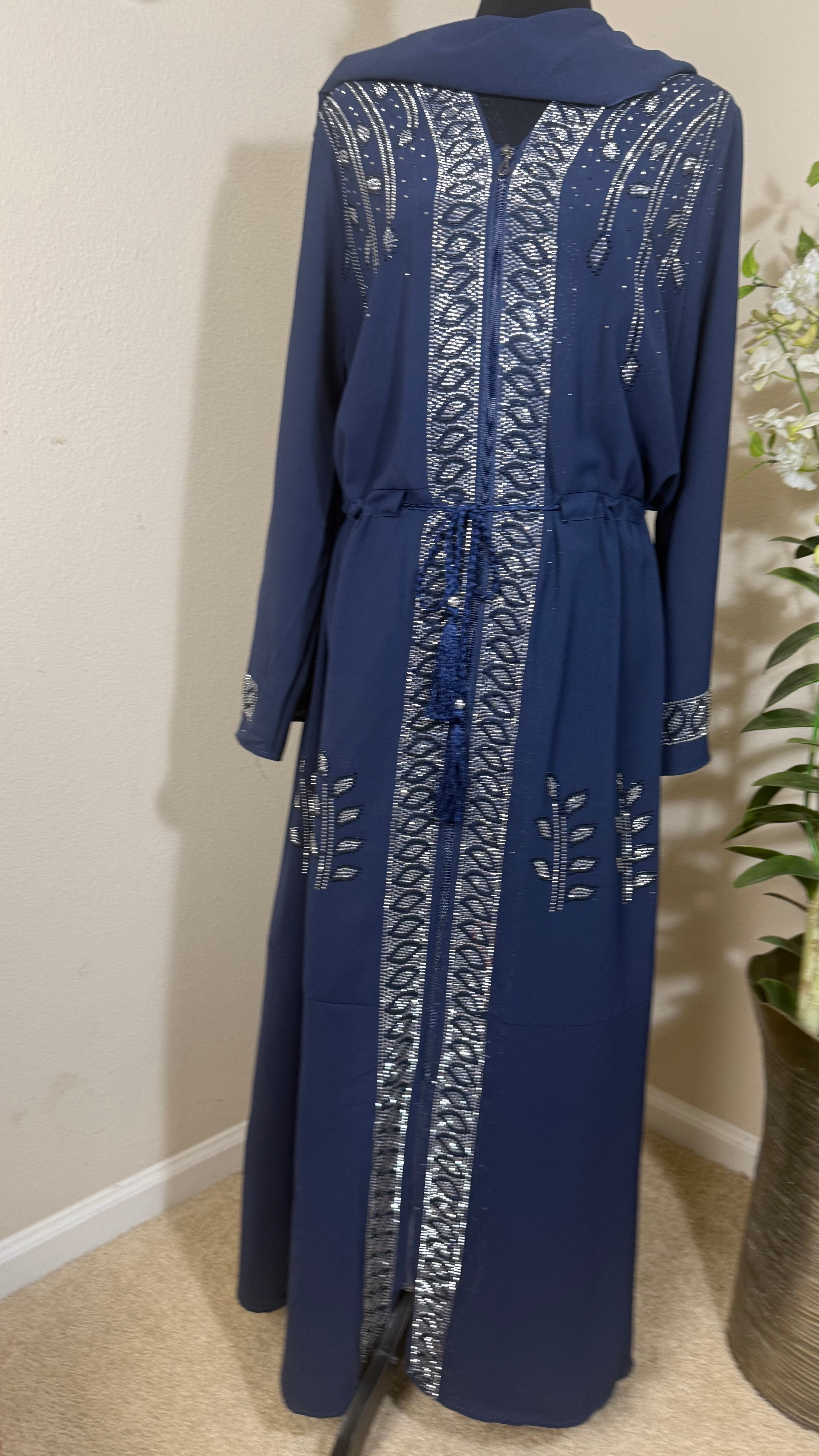 SPK11 Eid abaya/ramadan abaya/ Eid dresses Diamond Serenity Zipper Leaves