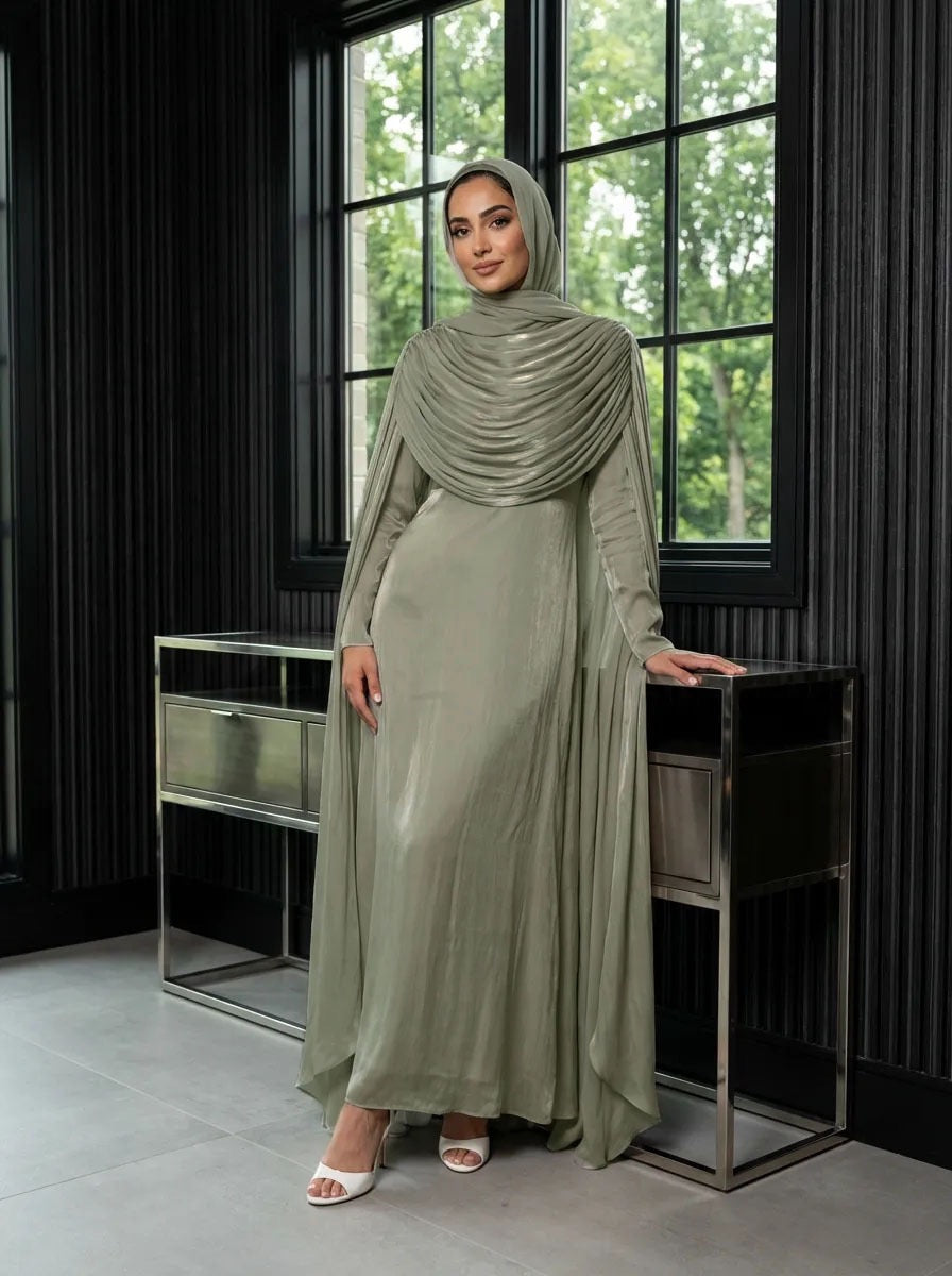 Aurelia Drape Satin Gown 2-Piece Abaya for Muslim Women /Eid outfit