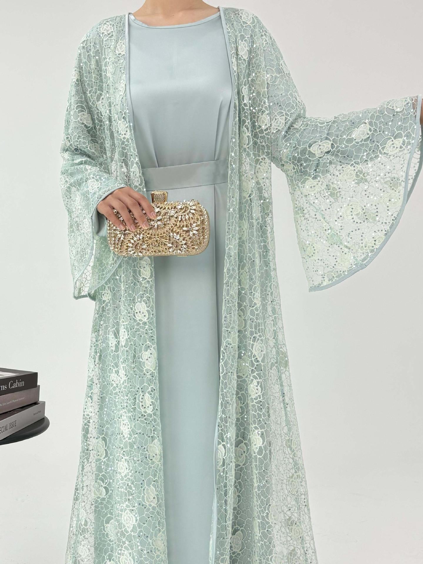 Lunaria Lace Abaya Set - Eid & Ramadan Modest Long Dress (LX03)
