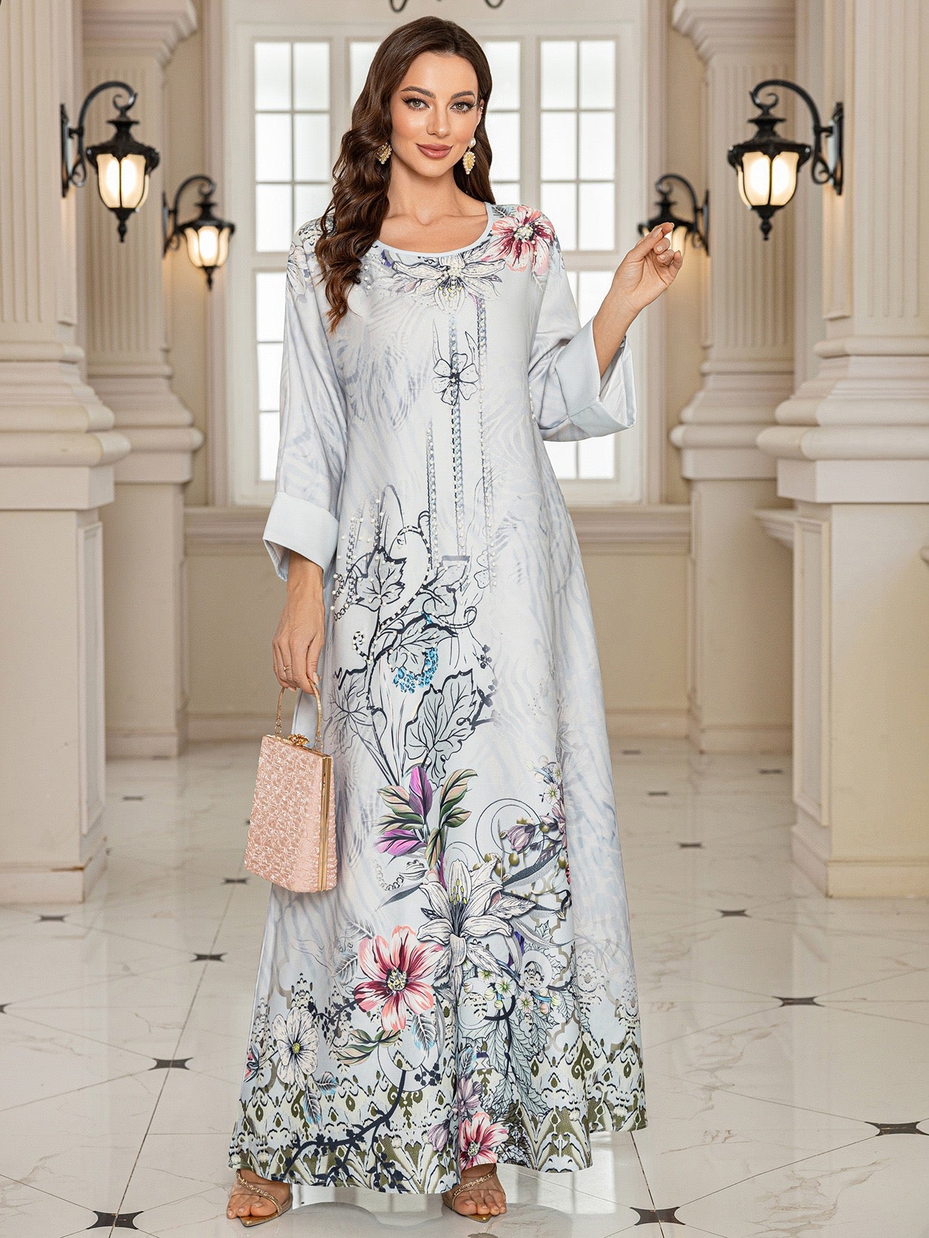 Majestic Paisley Print Abaya – Elegant Modest Dress for Eid & Ramadan (K12)