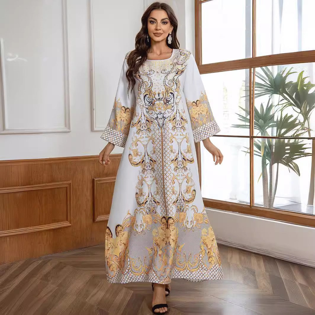 Majestic Paisley Print Abaya – Elegant Modest Dress for Eid & Ramadan (K10)