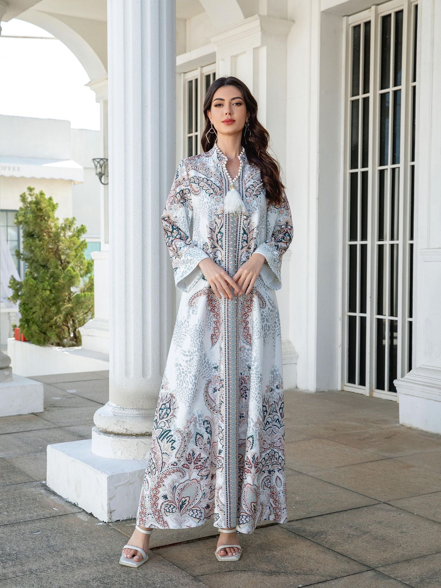 Majestic Paisley Print Abaya – Elegant Modest Dress for Eid & Ramadan (K2)