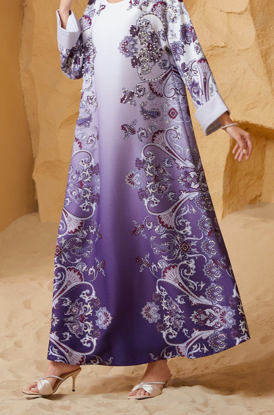 Majestic Paisley Print Abaya – Elegant Modest Dress for Eid & Ramadan (K4)