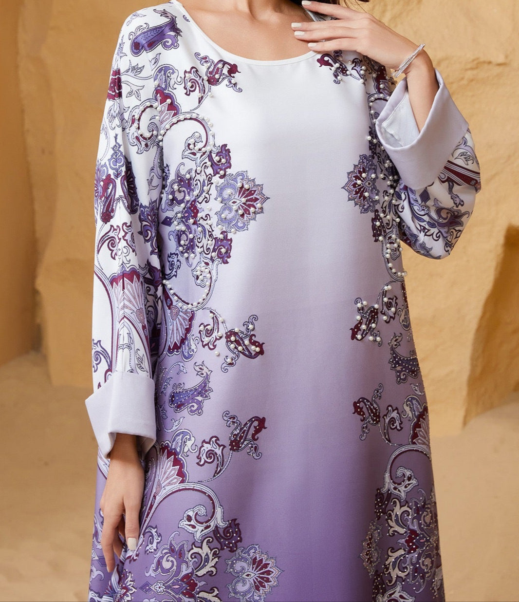 Majestic Paisley Print Abaya – Elegant Modest Dress for Eid & Ramadan (K4)