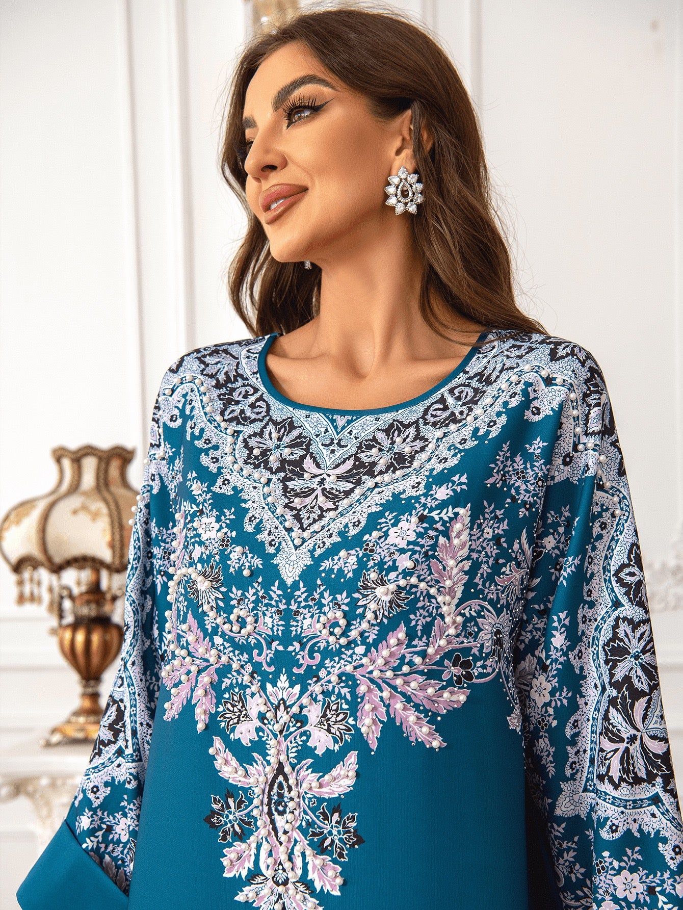 Majestic Paisley Print Abaya – Elegant Modest Dress for Eid & Ramadan (K3)