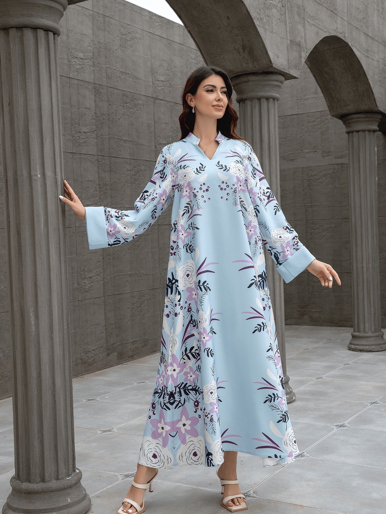 Majestic Paisley Print Abaya – Elegant Modest Dress for Eid & Ramadan (K3)