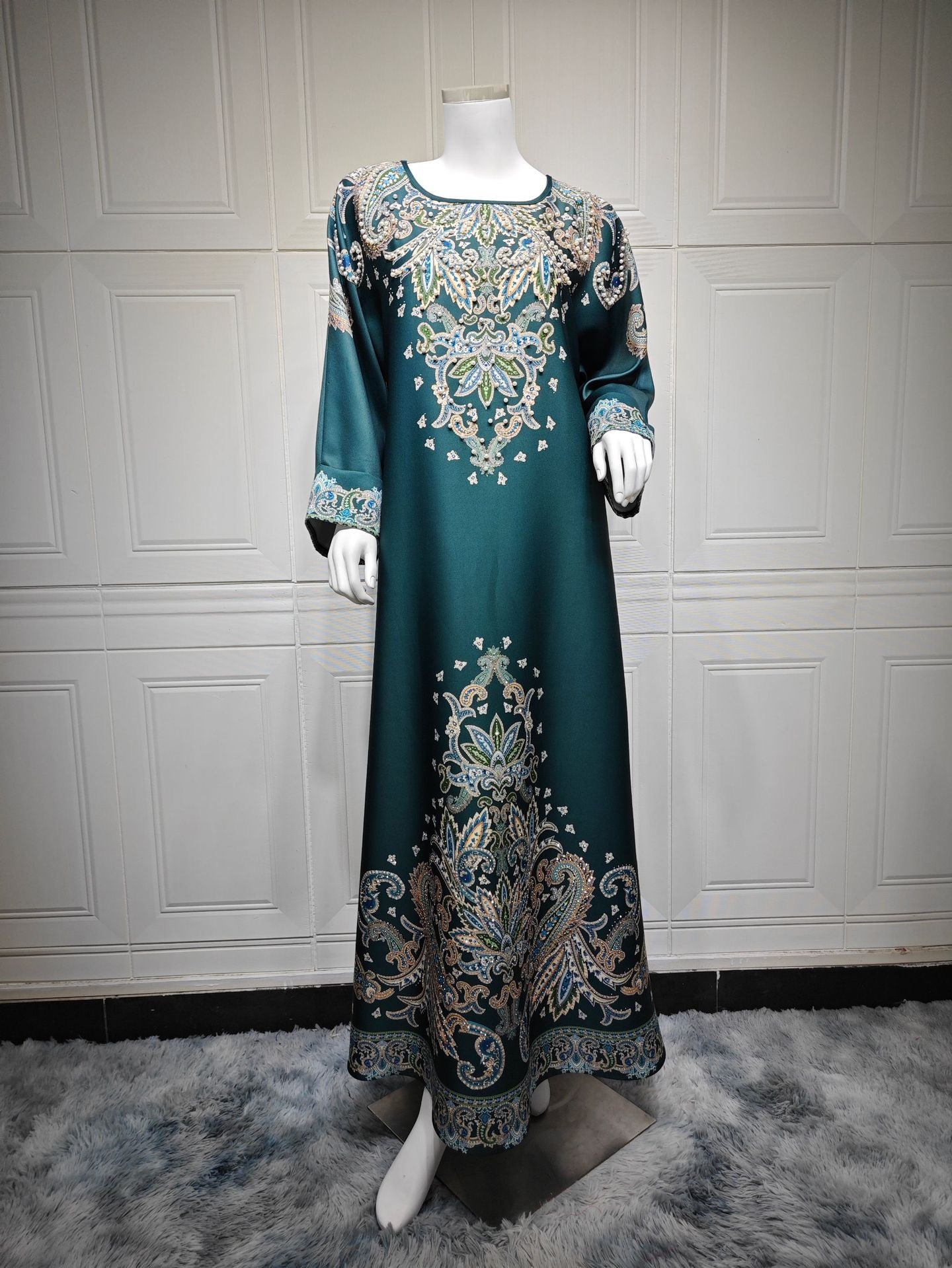 Majestic Paisley Print Abaya – Elegant Modest Dress for Eid & Ramadan (K9)
